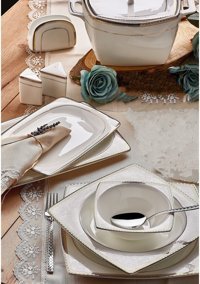Remetta 60 Parça 12 Kişilik Bone China Porselen Kare Yemek Takımı