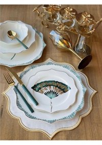 Sembol Camelot 24 Parça 6 Kişilik Desenli Bone China Porselen Yuvarlak Yemek Takımı