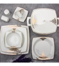 Aryıldız 31023 60 Parça 12 Kişilik Bone China Porselen Kare Yemek Takımı