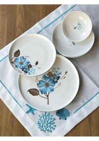 Sembol 24 Parça 6 Kişilik Desenli Bone China Porselen Yuvarlak Yemek Takımı