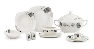 Schafer Shf 6009 85 Parça 12 Kişilik Bone China Porselen Kare Yemek Takımı