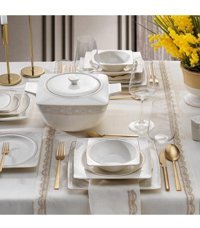 Schafer Glamor Elegant 60 Parça 12 Kişilik Bone China Porselen Kare Yemek Takımı
