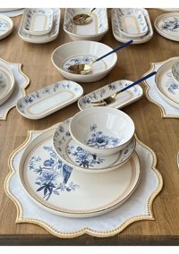 Rossev Grandala 47 Parça 6 Kişilik Stoneware Yuvarlak Yemek Takımı