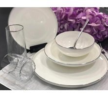 Roy King Silver Thin 55 Parça 12 Kişilik Bone China Porselen Yuvarlak Yemek Takımı
