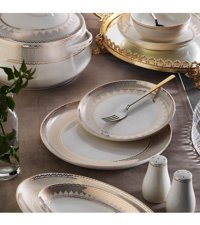 Aryıldız Bone Umbrella Line Gold 60 Parça 12 Kişilik Bone China Porselen Yuvarlak Yemek Takımı