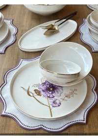Rossev Violet 38 Parça 6 Kişilik Porselen Yuvarlak Yemek Takımı