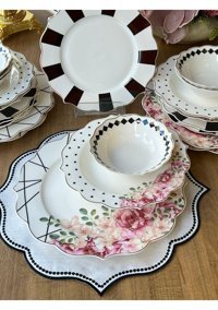 Pink & More Roses 24 Parça 6 Kişilik Porselen Yuvarlak Yemek Takımı