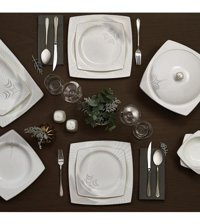 Karaca Fine Bone 60 Parça 12 Kişilik Bone China Porselen Kare Yemek Takımı