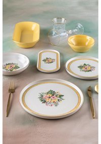 Acar Larosa 27 Parça 6 Kişilik Desenli Stoneware Yuvarlak Yemek Takımı