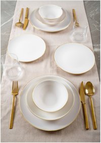 Kitchen Life Bone China 24 Parça 6 Kişilik Bone China Porselen Yuvarlak Yemek Takımı