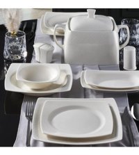 Güral Porselen 62 Parça 12 Kişilik Bone China Porselen Kare Yemek Takımı