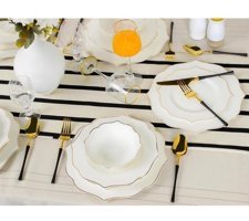 Sembol 24 Parça 6 Kişilik Bone China Porselen Yuvarlak Yemek Takımı