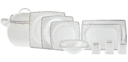 Emsan Yeni Lotus 61 Parça 12 Kişilik Bone China Porselen Kare Yemek Takımı