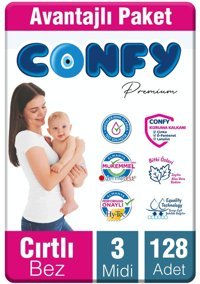 Confy Premium 3 Numara Bantlı Bebek Bezi 128'li