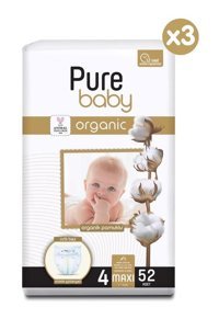 Pure Baby Organik 4 Numara Organik Bantlı Bebek Bezi 156'lı
