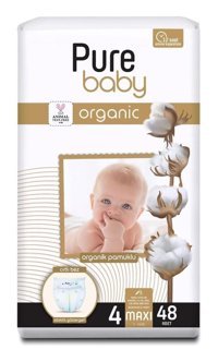 Pure Baby Organic 4 Numara Organik Bantlı Bebek Bezi 48'li