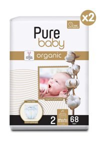 Pure Baby Organik 2 Numara Organik Bantlı Bebek Bezi 136'lı