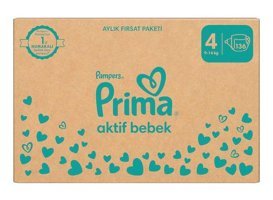 Prima 4 Numara Bantlı Bebek Bezi 136'lı
