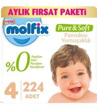Molfix Pure Soft 4 Numara Bantlı Bebek Bezi 224'lü