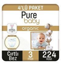 Pure Baby Organik 3 Numara Organik Bantlı Bebek Bezi 48'li