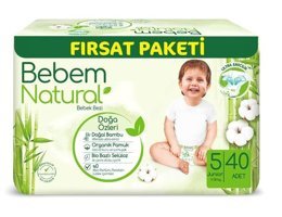 Bebem Natural 5 Numara Bantlı Bebek Bezi 40'lı