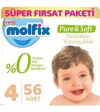 Molfix Pure Soft 4 Numara Bantlı Bebek Bezi 56'lı
