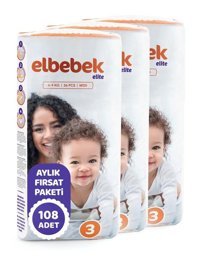 Elbebek Elite 3 Numara Bantlı Bebek Bezi 108'li