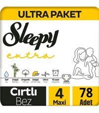 Sleepy Extra 4 Numara Bantlı Bebek Bezi 78'li