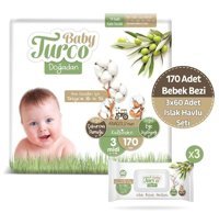 Baby Turco Doğadan 3 Numara Bantlı Bebek Bezi 170'li + 3 Adet Islak Havlu