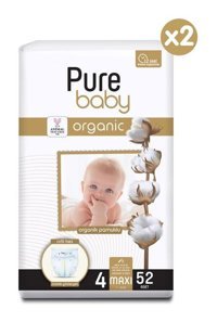 Pure Baby Organik 4 Numara Organik Bantlı Bebek Bezi 104'lü