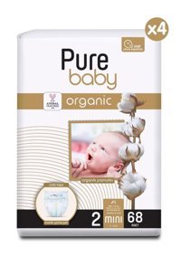 Pure Baby Organik 1 Numara Organik Bantlı Bebek Bezi 272'li
