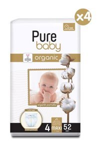 Pure Baby Organik 4 Numara Organik Bantlı Bebek Bezi 208'li