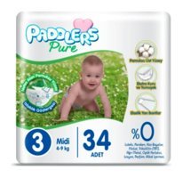 Paddlers Pure 3 Numara Bantlı Bebek Bezi 34'lü