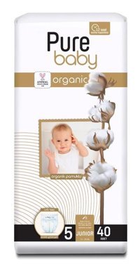 Pure Baby Organik 5 Numara Organik Bantlı Bebek Bezi 40'lı