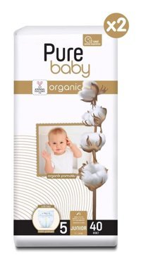 Pure Baby Organik 5 Numara Organik Bantlı Bebek Bezi 80'li