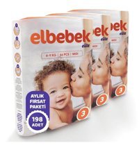 Elbebek Elite 3 Numara Bantlı Bebek Bezi 198'li