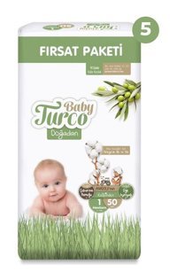 Baby Turco Doğadan 1 Numara Bantlı Bebek Bezi 250'li