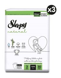 Sleepy Natural 3 Numara Bantlı Bebek Bezi 90'lı
