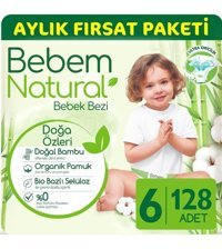 Bebem Natural 6 Numara Bantlı Bebek Bezi 128'li