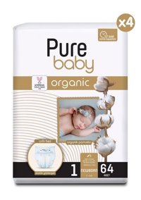 Pure Baby Organik 1 Numara Organik Bantlı Bebek Bezi 256'lı