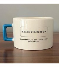 Mor Mürekkep Anneanne Baskılı Mavi Kulplu C Fincan