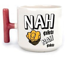 Mor Mürekkep Nah Çıktı Baskılı Kırmızı Kulplu T Kupa