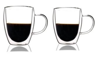 Yz Home 2'Li Çift Cidarlı Cam Kulplu 350 ml Bardak Kupa