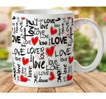 Art Hediye 1-294 Love Kalp İki Tarafı Baskılı Kupa Bardak