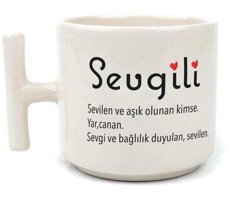 Mor Mürekkep Sevgili Baskılı Beyaz Kulplu T Kupa