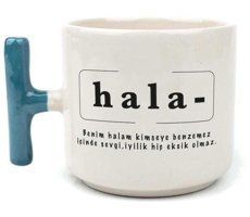 Mor Mürekkep Hala Baskılı Mavi Kulplu T Kupa