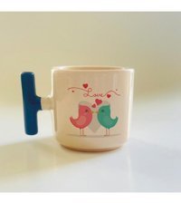 Mor Mürekkep Love Kuşlar Baskılı Mavi Kulplu T Kupa