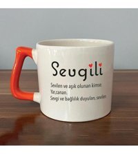 Mor Mürekkep Sevgili Baskılı Turuncu Kulplu D Kupa