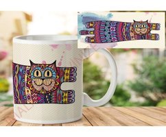 Art Hediye 1-252 Desenli Kedi İki Tarafı Baskılı Kupa Bardak