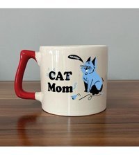 Mor Mürekkep Cat Mom Baskılı Kırmızı Kulplu D Kupa